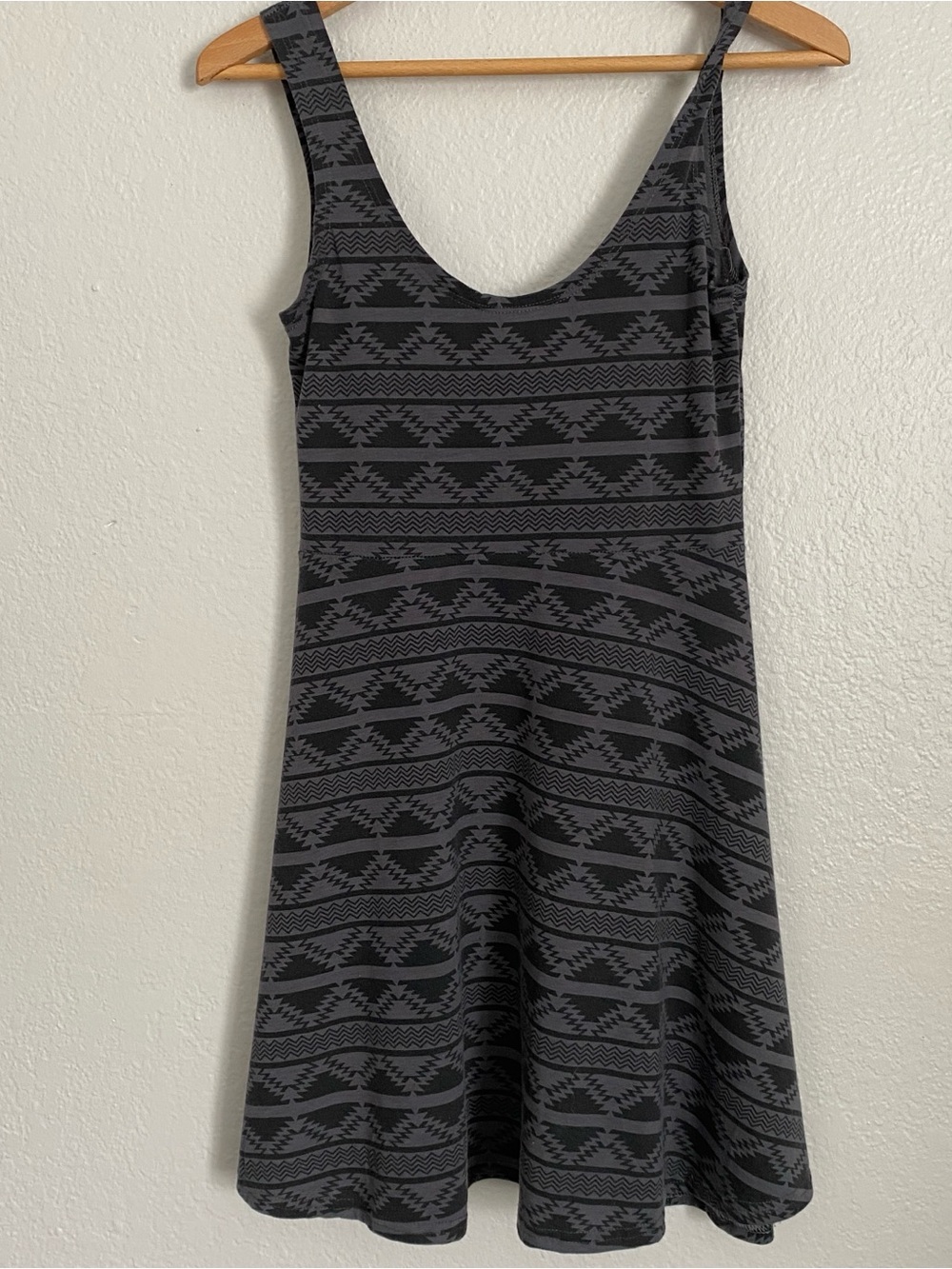 Angie Tank Dress Women's M Gray Black Aztec Print Sleeveless Fit Flare Boho